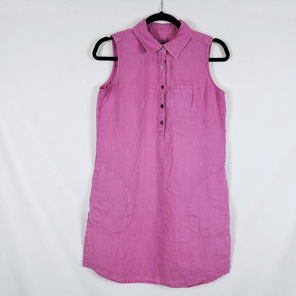 J. Jill Linen Popover Shirt Dress Womens XS Pink Casual Resort Minimalist Sporty